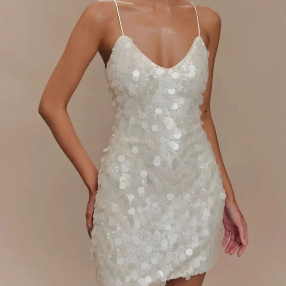 Meshki Romilly White Sequin Mini Dress